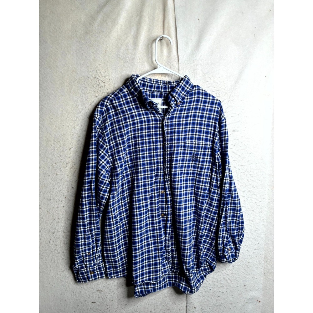 Chaps Flannel Shirt Mens Large Blue Plaid Cotton Classic Long Sleeve Button Down
